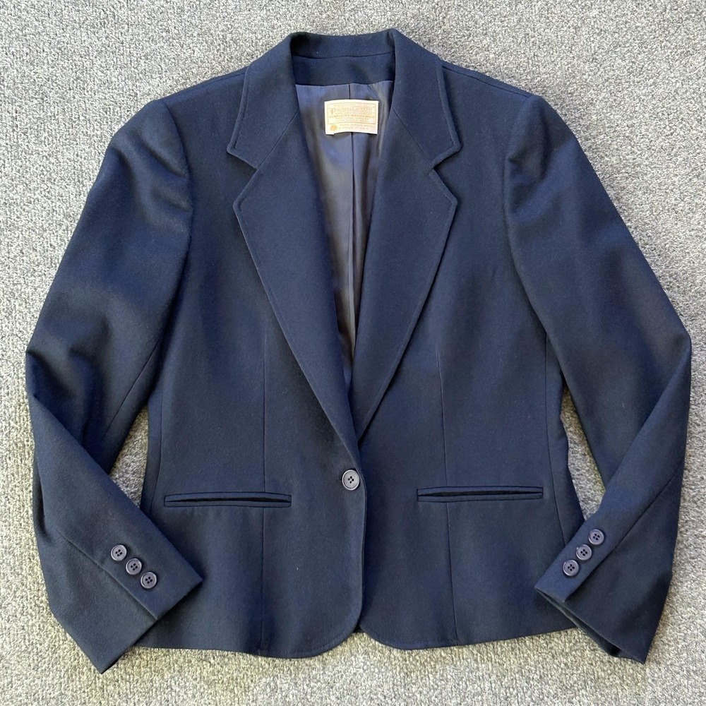 Vintage Pendleton Blazer Womens 6 Blue Wool One Button‎ Tailored Lined Made USA